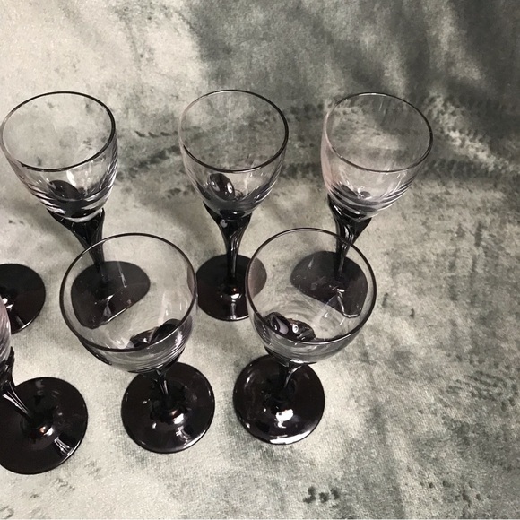 Cordial glasses / Small Wine Glasses / sherry glass Black Petal Stem 5.5” - Picture 5 of 16